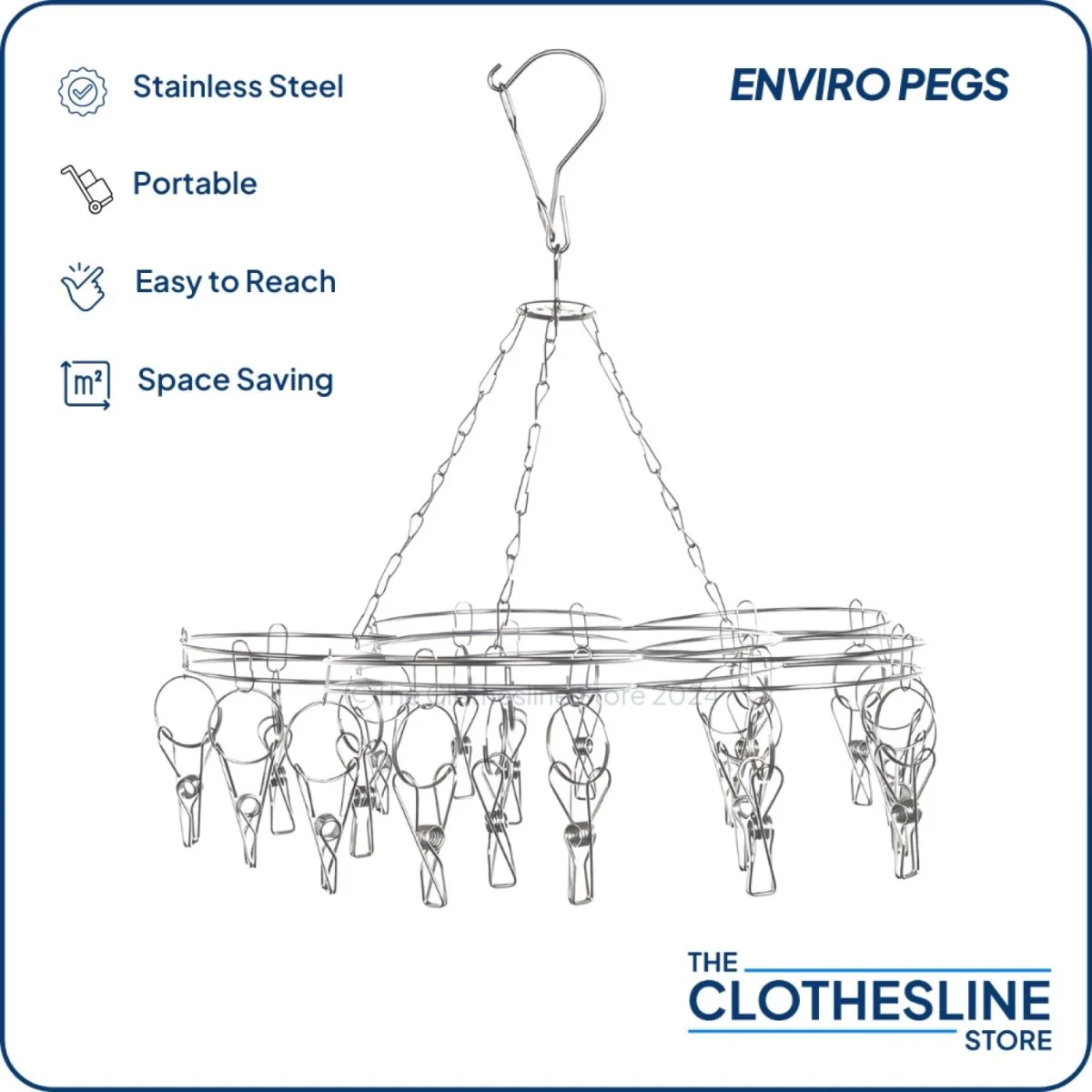 Flower Stainless Steel Sock Hanger With 20 x 316 Marine Grade Pegs - Image 4